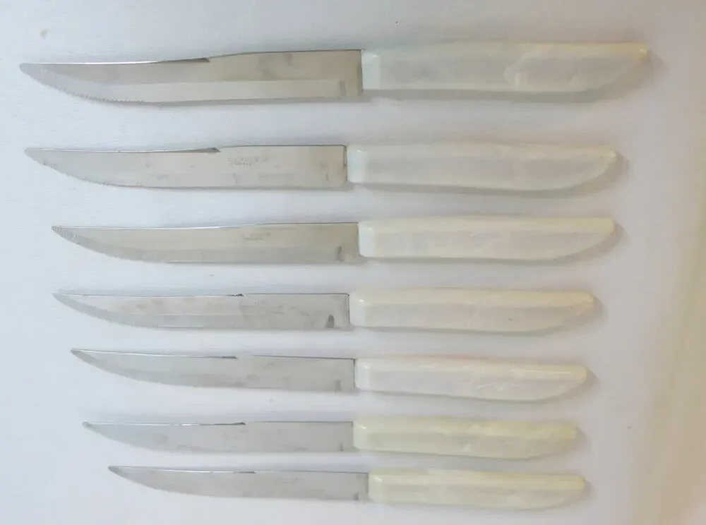 Vintage Quikut Steak Knife Set 7 Marbled Gray Handles Mid Century Modern Kitchen
